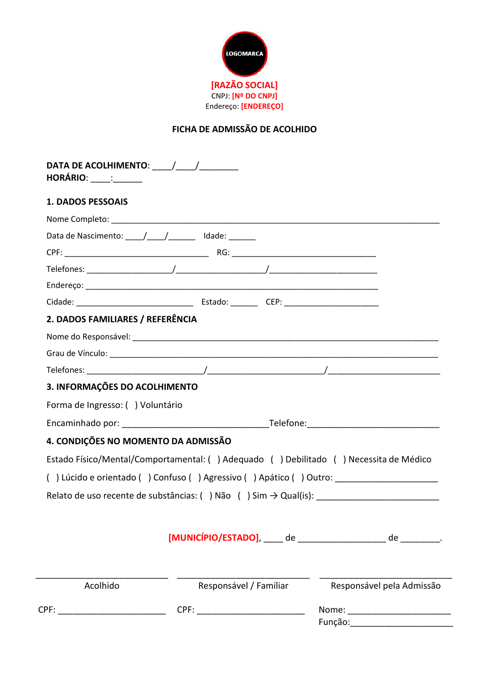 Exemplo de Ficha de Admissão