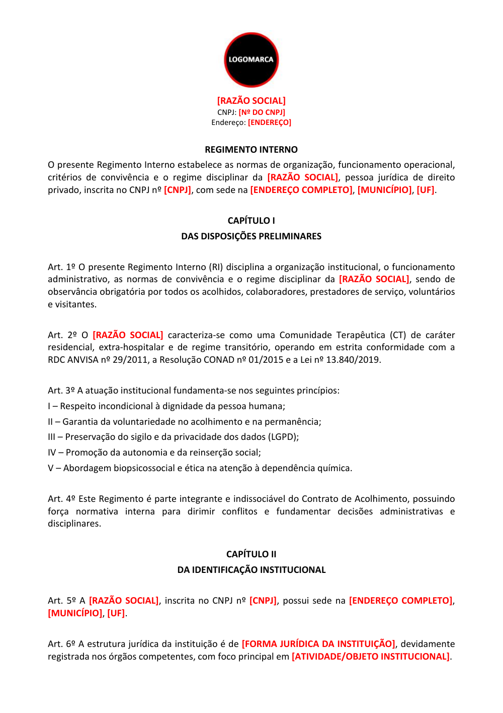 Exemplo de Regimento Interno